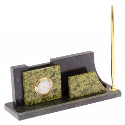 Визитница с часами "Силуэт" светло-зеленый змеевик