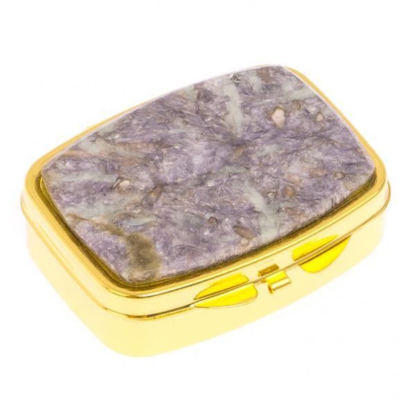 Таблетница на 2 отделения камень лепидолит цвет золото 125744