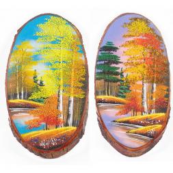 Панно на срезе дерева "Осень" вертикальное 30-35 см каменная крошка