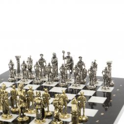 Шахматы &amp;quot;Галлы и Римляне&amp;quot; доска 36х36 см черно-белая мрамор змеевик