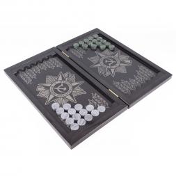 Нарды из камня &amp;quot;Отечественная война / Герб&amp;quot; габбро-диабаз