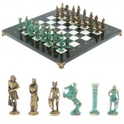Шахматы &amp;quot;Римляне против Галлов&amp;quot; фигуры бронза / патина 36х36 см мрамор