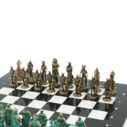 Шахматы &amp;quot;Римляне против Галлов&amp;quot; фигуры бронза / патина 36х36 см мрамор