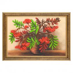 Картина с рисунком из камня "Натюрморт рябина" багет 24х34 см