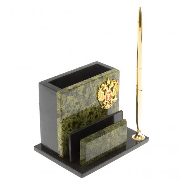 Карандашница с визитницей из змеевика 117257