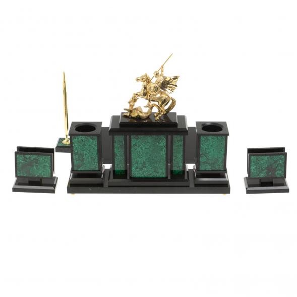 Настольный набор &amp;quot;Георгий Победоносец&amp;quot; из малахита 126955