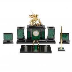 Настольный набор "Георгий Победоносец" из малахита