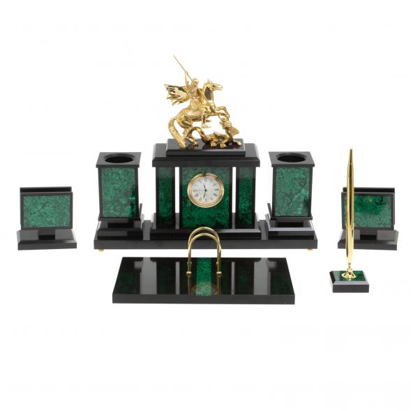 Настольный набор &amp;quot;Георгий Победоносец&amp;quot; из малахита 126955