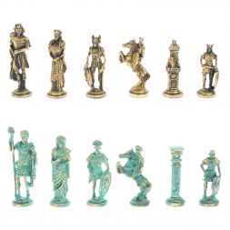 Шахматы &amp;quot;Римляне против Галлов&amp;quot; фигуры бронза / патина 36х36 см лемезит змеевик