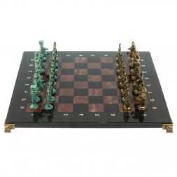 Шахматы &amp;quot;Римляне против Галлов&amp;quot; фигуры бронза / патина 36х36 см лемезит змеевик