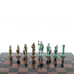 Шахматы &amp;quot;Римляне против Галлов&amp;quot; фигуры бронза / патина 36х36 см лемезит змеевик