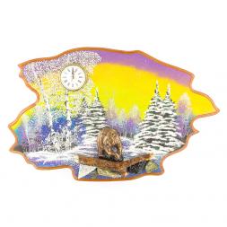 Часы с картиной &amp;quot;Медведь зима&amp;quot; 50х32 см каменная крошка