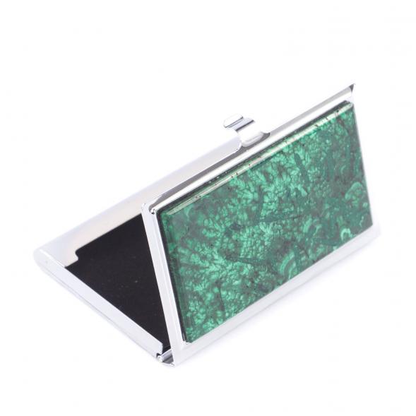 Карманная визитница из камня малахит цвет серебро 121290