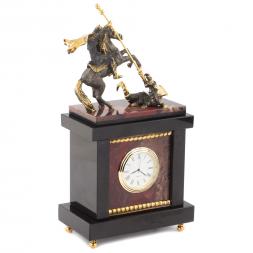 Часы из яшмы с фигуркой из бронзы &amp;quot;Георгий Победоносец&amp;quot;