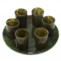 Водочный набор из нефрита 6 стопок на подносе