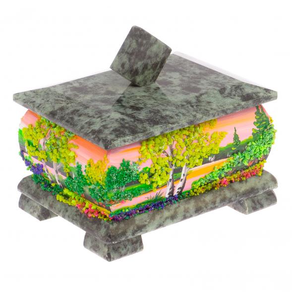 Шкатулка с рисунком &amp;quot;Лето&amp;quot; из змеевика 13х10х11 см 125983