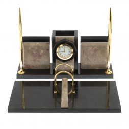 Настольный набор &amp;quot;Офисный&amp;quot; с часами из бежевого мрамора