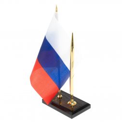 Подставка под ручку с флагом РФ из тигрового глаза 10х7х25 см