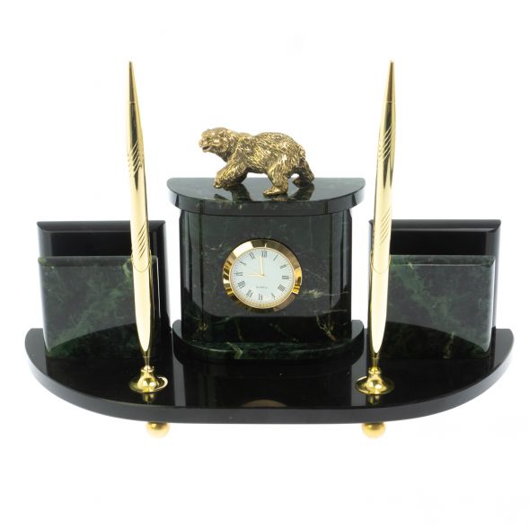Настольный прибор &amp;quot;Медведь&amp;quot; из нефрита 128594