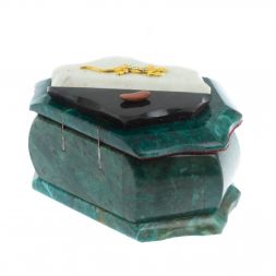 Каменная шкатулка &amp;quot;Ракушка&amp;quot; змеевик / белый мрамор 14х10х9 см