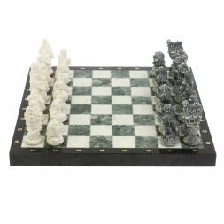 Шахматы "Русские сказки" доска 40х40 см мрамор / шабровский змеевик