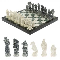 Шахматы "Русские сказки" доска 40х40 см мрамор / шабровский змеевик