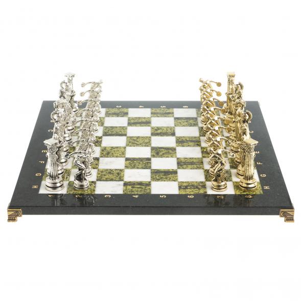 Настольные шахматы &amp;quot;Олимпийские игры&amp;quot; доска 44х44 см камень мрамор змеевик фигуры металлические