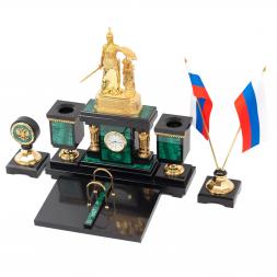 Настольный набор &amp;quot;Россия&amp;quot; малахит и долерит