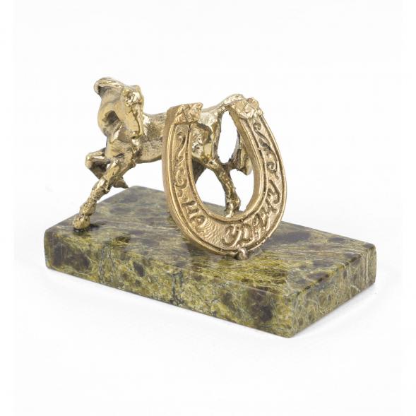 Статуэтка &amp;quot;Лошадка с подковой на удачу&amp;quot; бронза змеевик 117932