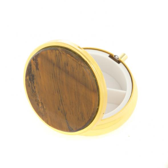 Таблетница на 3 отсека камень тигровый глаз цвет золото 127350