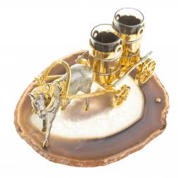 Набор из 2 стопок для водки "Лошадь с телегой" камень агат Златоуст