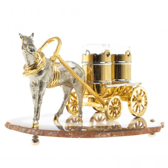 Набор из 2 стопок для водки &amp;quot;Лошадь с телегой&amp;quot; камень агат Златоуст 119998