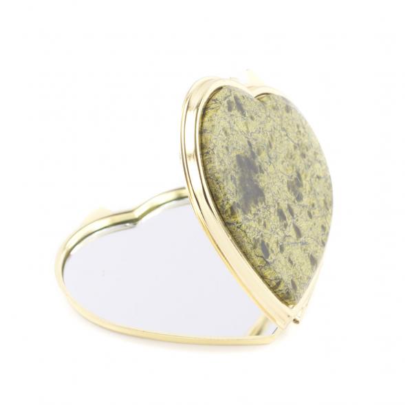 Карманное зеркало &amp;quot;Сердце&amp;quot; из натурального камня змеевик цвет золото 121292