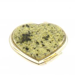 Карманное зеркало &amp;quot;Сердце&amp;quot; из натурального камня змеевик цвет золото