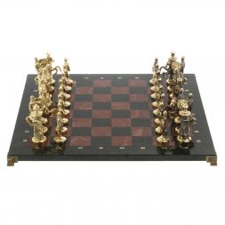 Шахматы &amp;quot;Богатыри&amp;quot; из бронзы доска 44х44 см лемезит змеевик