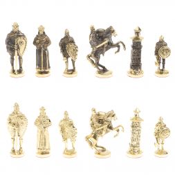 Шахматы &amp;quot;Богатыри&amp;quot; из бронзы доска 44х44 см лемезит змеевик