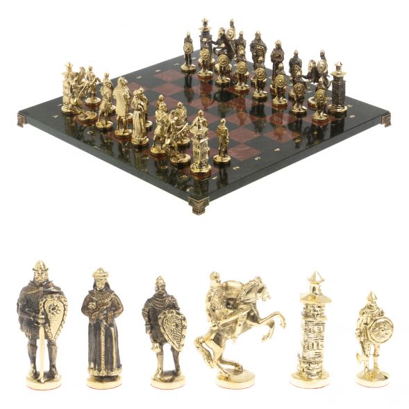 Шахматы &amp;quot;Богатыри&amp;quot; из бронзы доска 44х44 см лемезит змеевик 127586