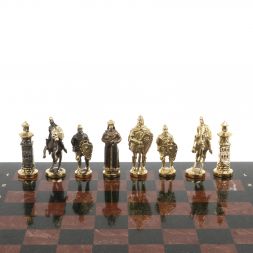 Шахматы &amp;quot;Богатыри&amp;quot; из бронзы доска 44х44 см лемезит змеевик
