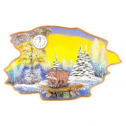Часы с картиной &amp;quot;Медведь с рыбой зима&amp;quot; 50х32 см каменная крошка