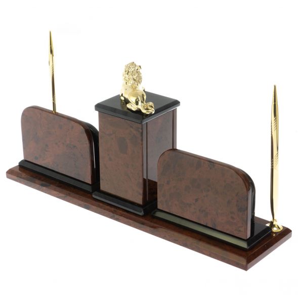 Настольный набор &amp;quot;Лев&amp;quot; из обсидиана 128743