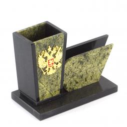 Карандашница с визитницей "Герб" змеевик