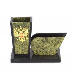 Карандашница с визитницей "Герб" змеевик
