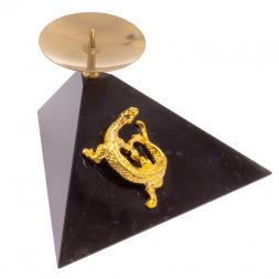 Подсвечник треугольный &amp;quot;Ящерица на горке&amp;quot; круглая из черного змеевика
