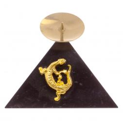 Подсвечник треугольный &amp;quot;Ящерица на горке&amp;quot; круглая из черного змеевика