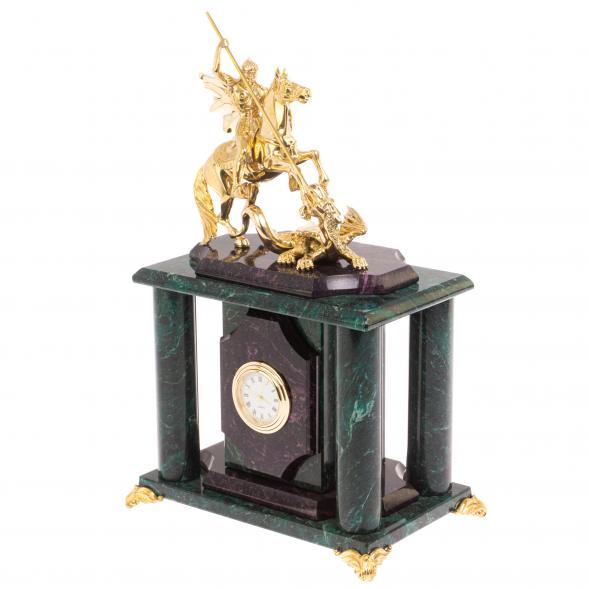 Часы &amp;quot;Георгий Победоносец&amp;quot; из шабровского змеевика 17х12х27 см 126498