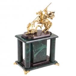 Часы "Георгий Победоносец" из шабровского змеевика 17х12х27 см