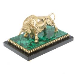 Бронзовая статуэтка &amp;quot;Бык&amp;quot; на подставке из малахита цвет золото