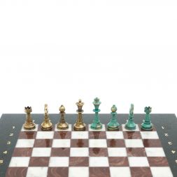 Шахматы "Стаунтон" фигуры бронза / патина 28х28 см из мрамора и лемезита