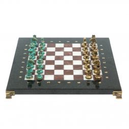 Шахматы "Стаунтон" фигуры бронза / патина 28х28 см из мрамора и лемезита