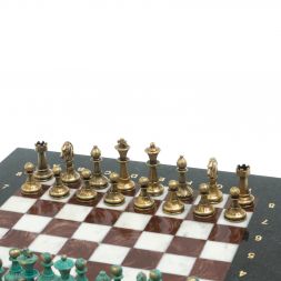 Шахматы "Стаунтон" фигуры бронза / патина 28х28 см из мрамора и лемезита